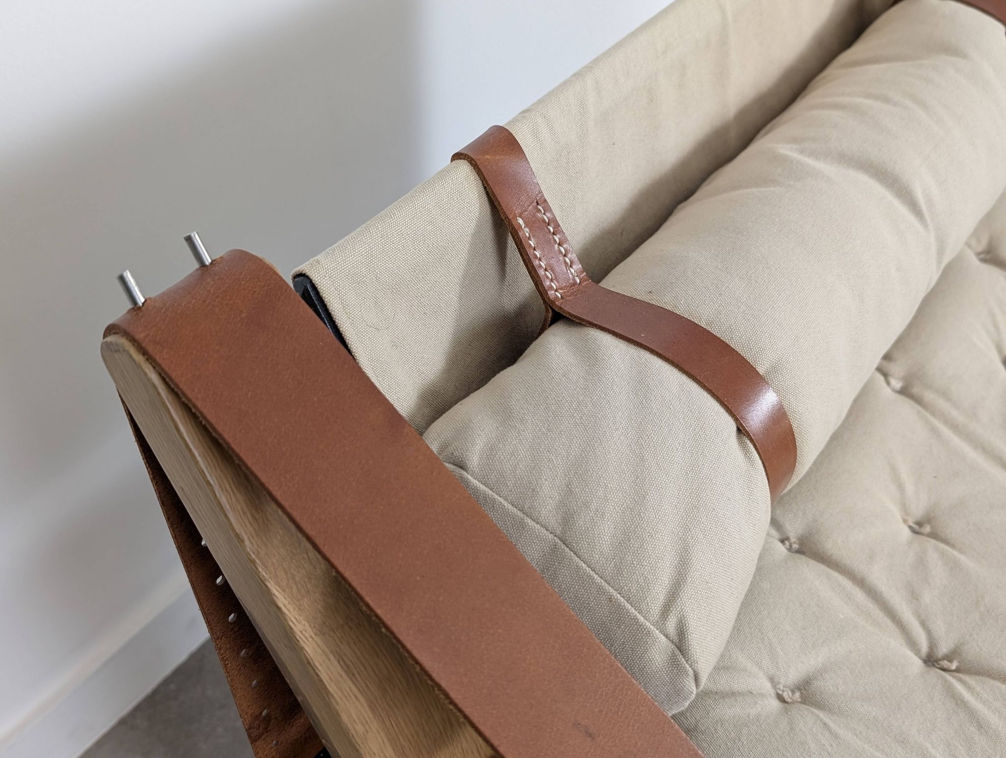 Danish Armchair with Canvas and Leather Straps, 20th Century