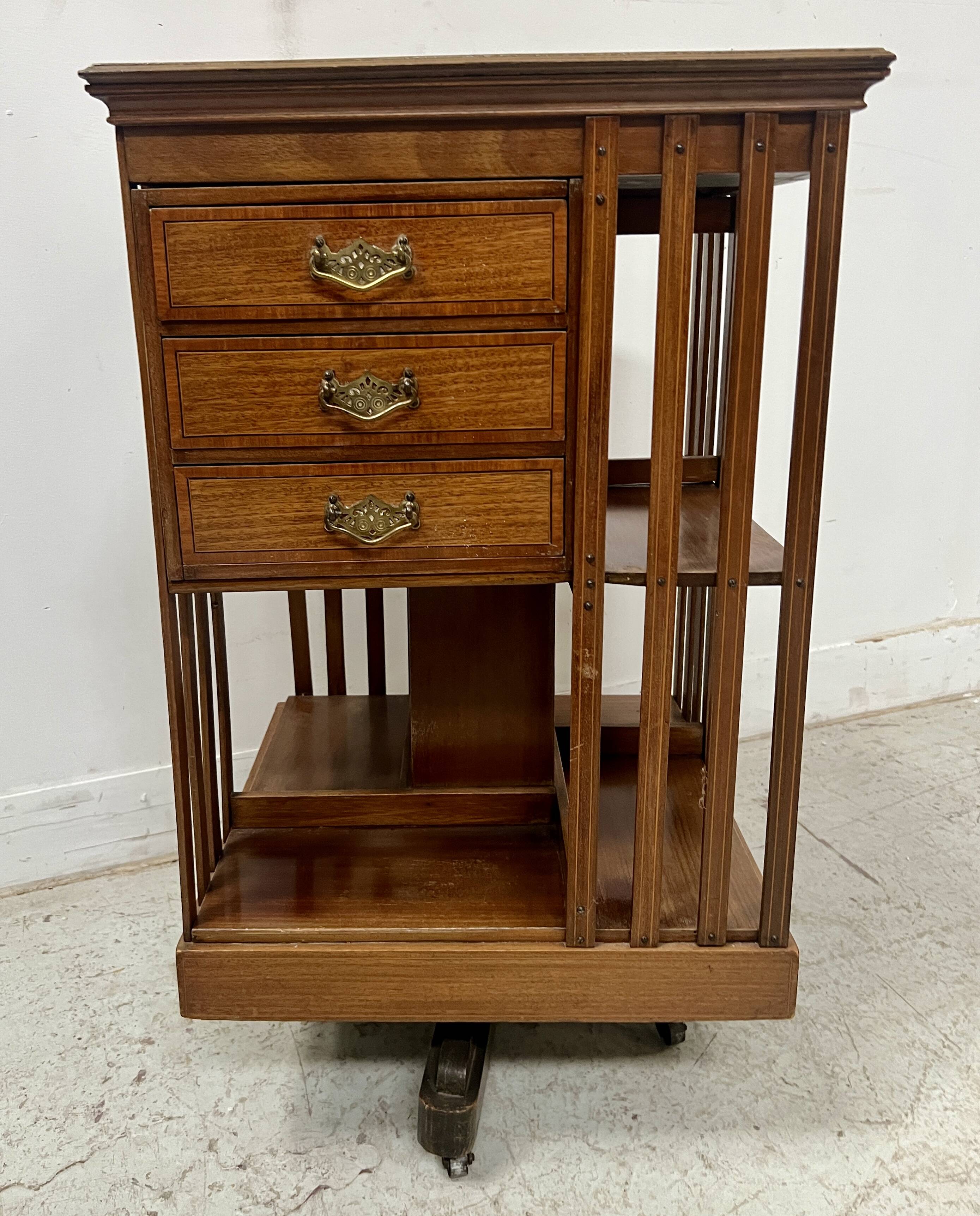20th Century Mahogany Revolving Bookcase with Marquetry Top