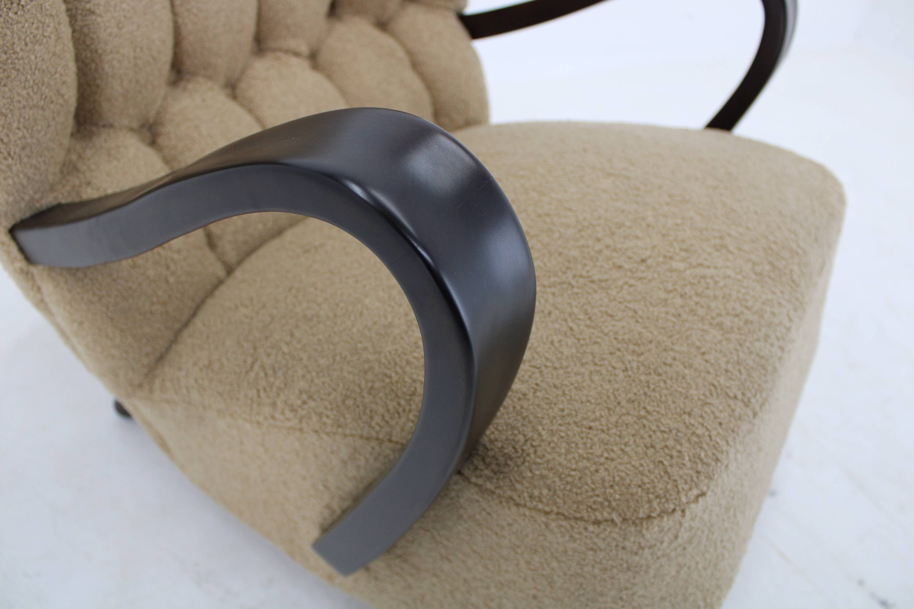 1940s Restored  Wing Armchair in Boucle Fabric ,Czechoslovakia