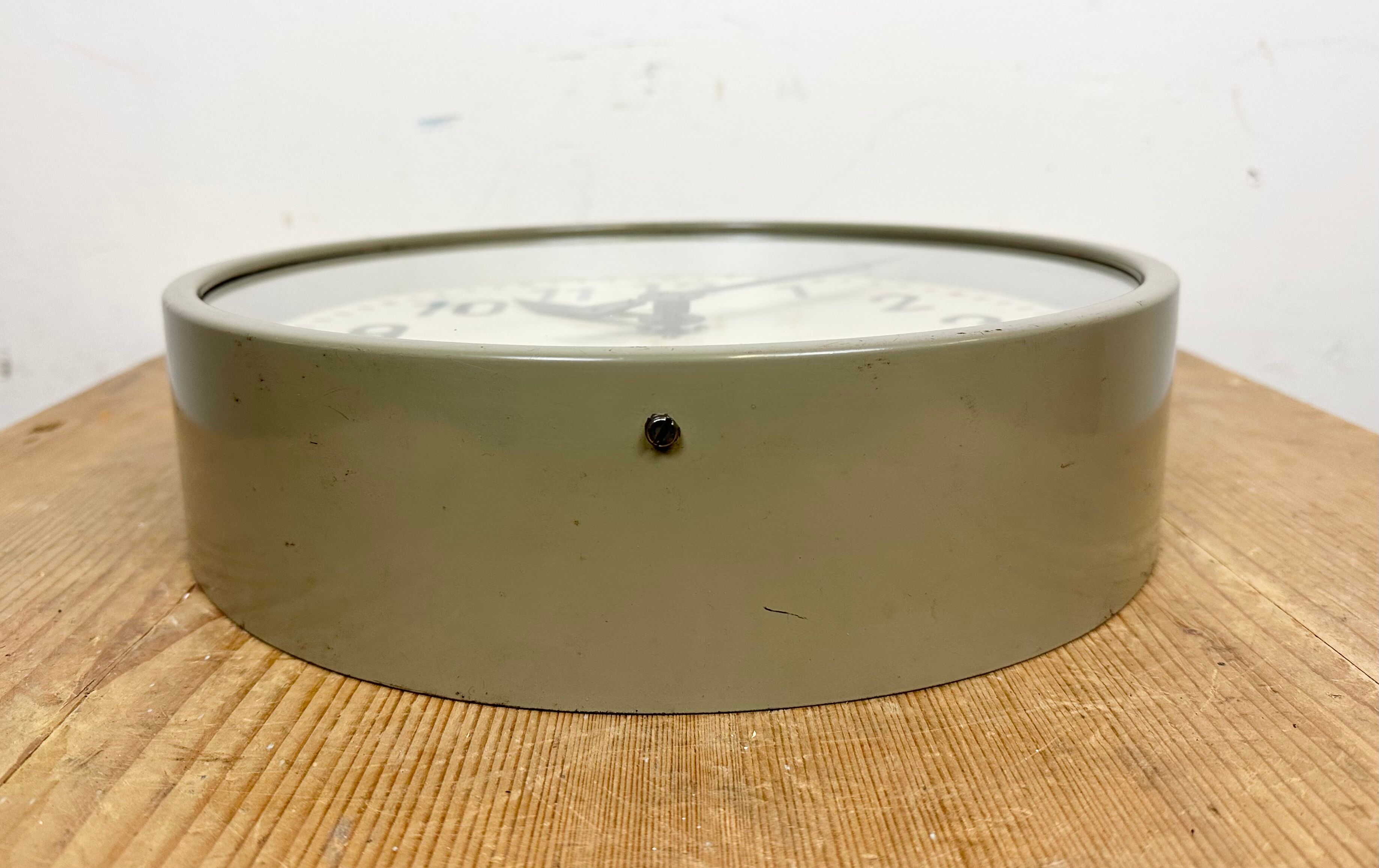 Grey Industrial Factory Wall Clock from Pragotron, 1950s