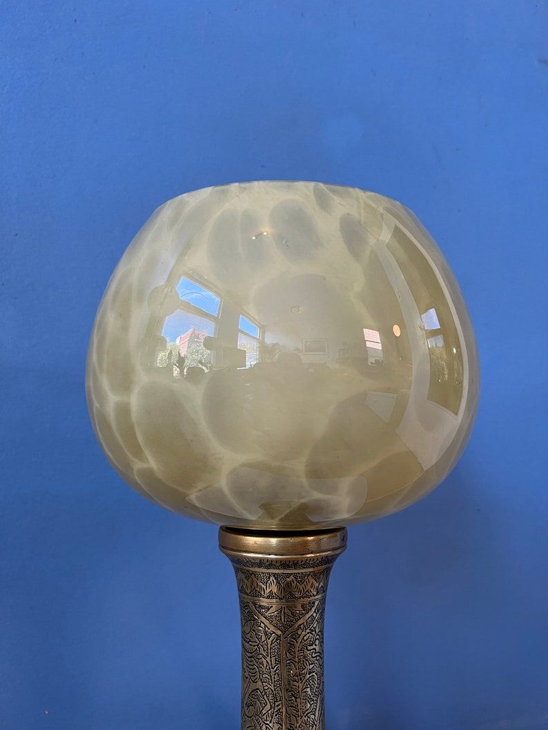 Antique art deco glass lamp with bronze base
