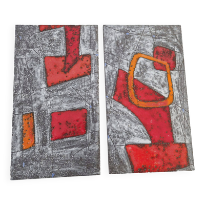 Set de 2 panneaux formant fresque Frères Cloutier Robert & Jean, 1960