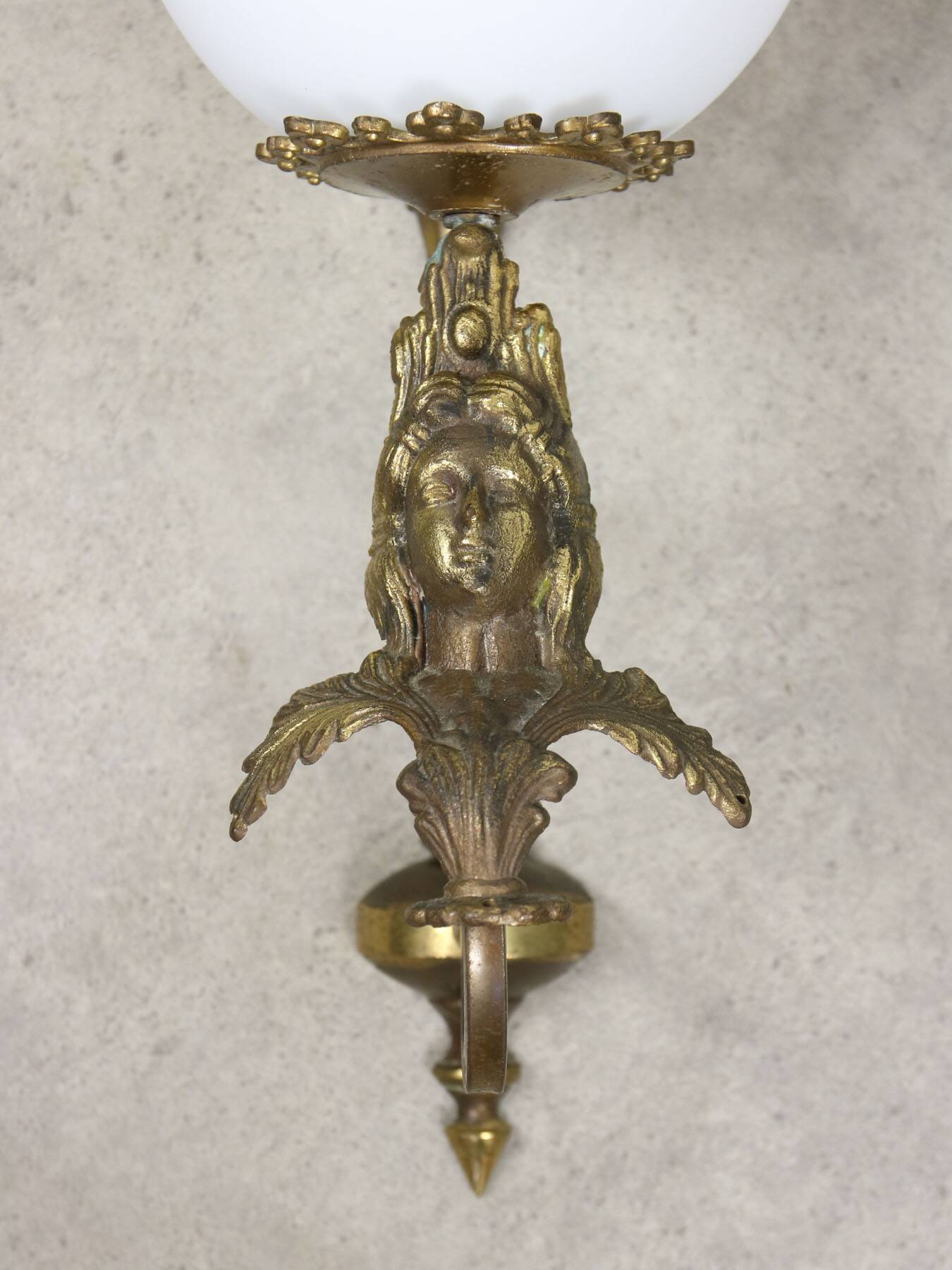 Antique Italian Figural Brass Wall Lamp, set of 2