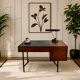French modernist desk from the 1950s with 2 drawers, 1 cabinet, and 1 container.