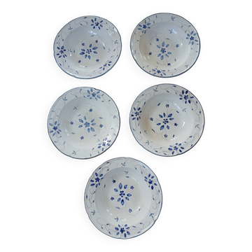 5 antique Moustiers soup plates