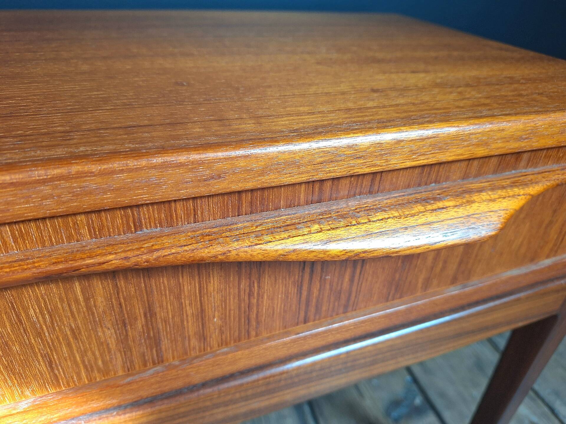 Vintage teak bedside table, Scandinavian design nightstand, accent furniture.