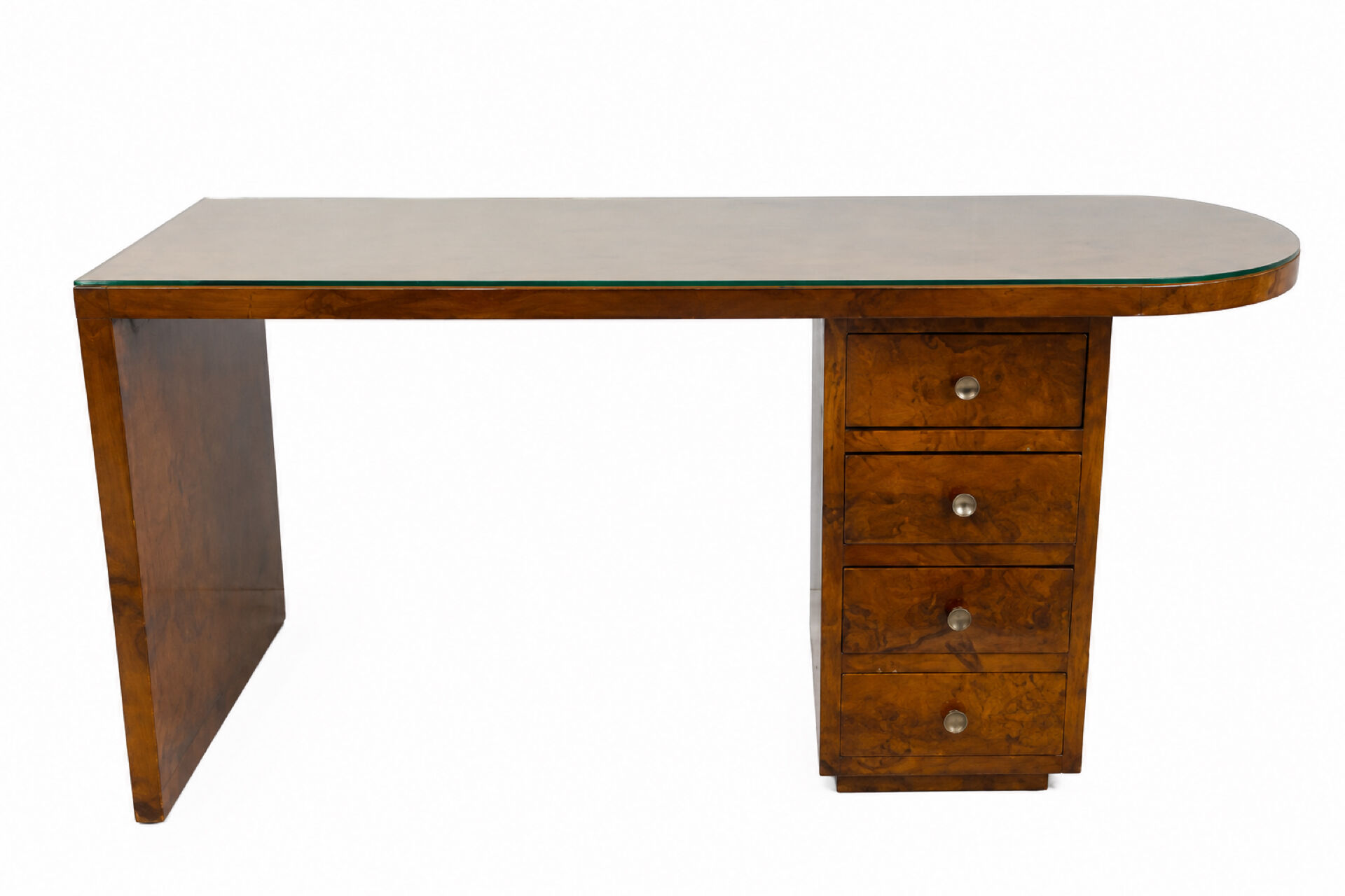 Art Deco desk in wood veneer and glass, 1930s-40s