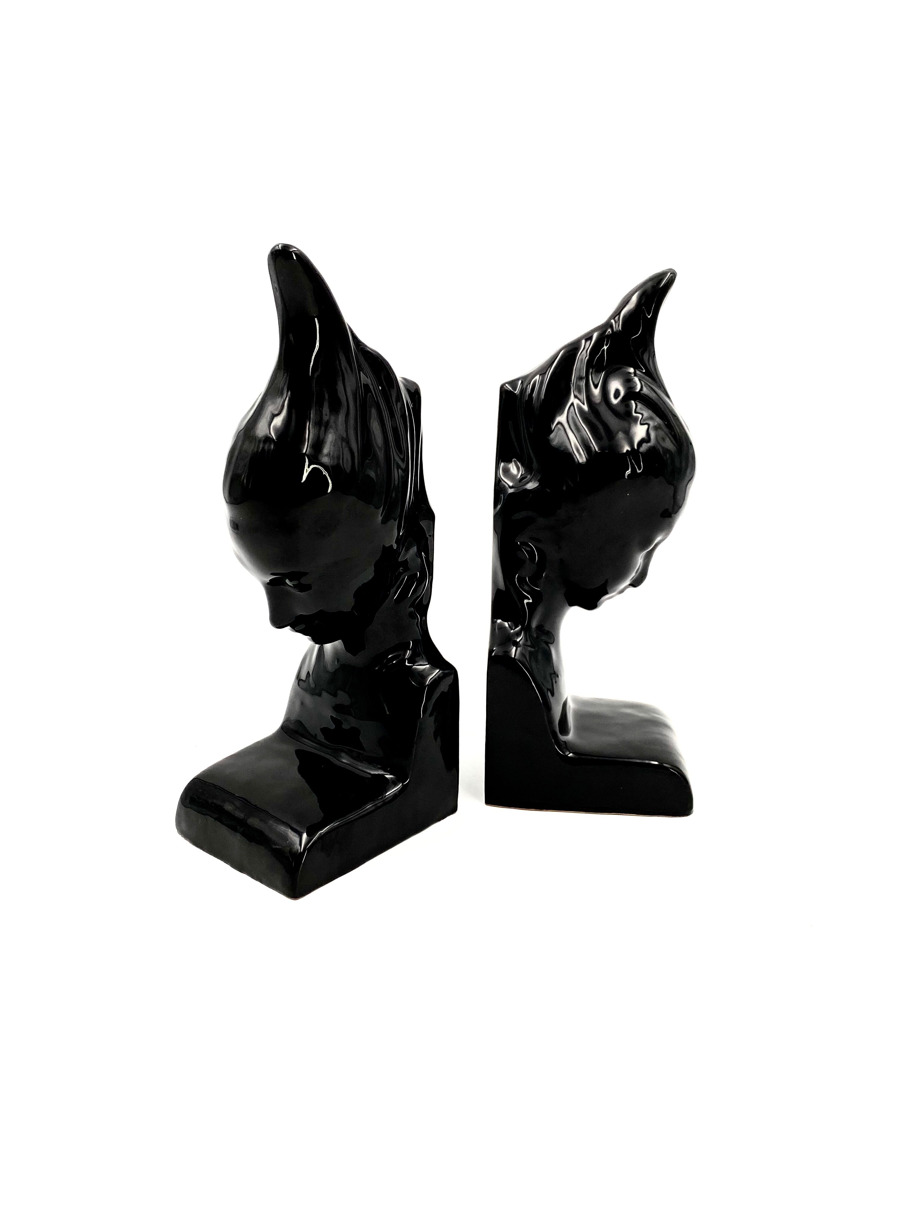 Angelo Minghetti, Art Déco black enamel Bookends, circa 1920, Signed