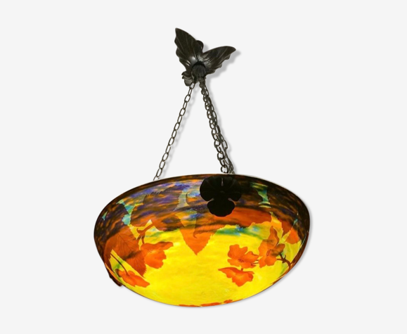 Lustre pâte de verre à décor de coquelicots