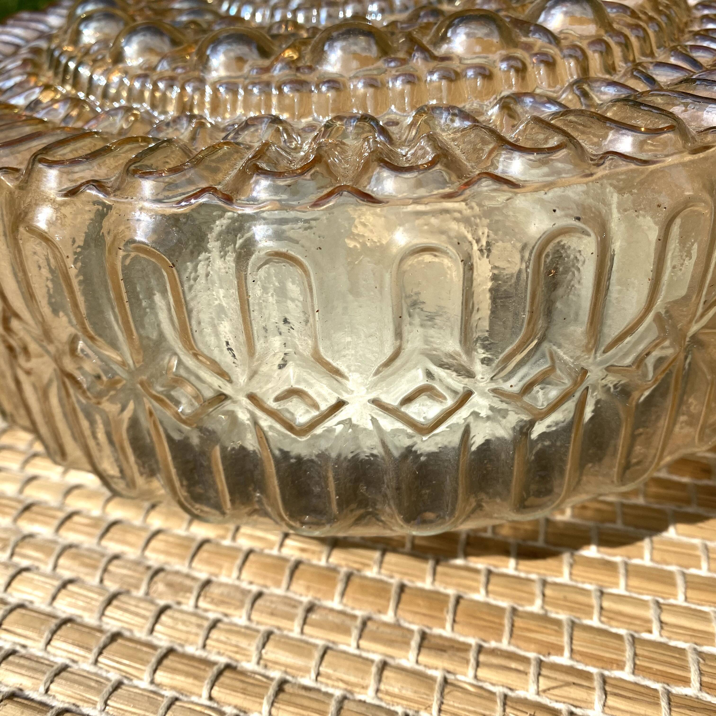 Vintage round ceiling light in amber glass