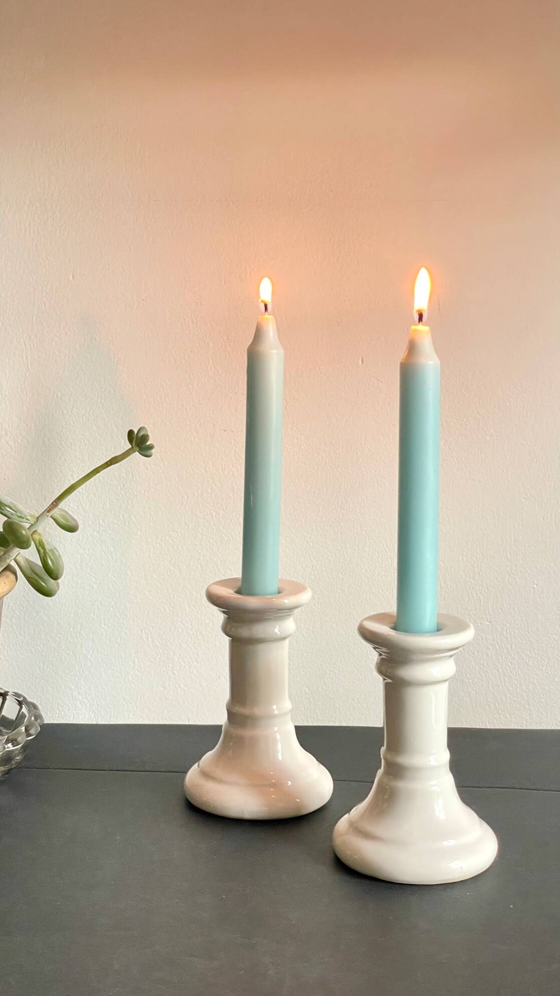 Pair of white ceramic candle holders