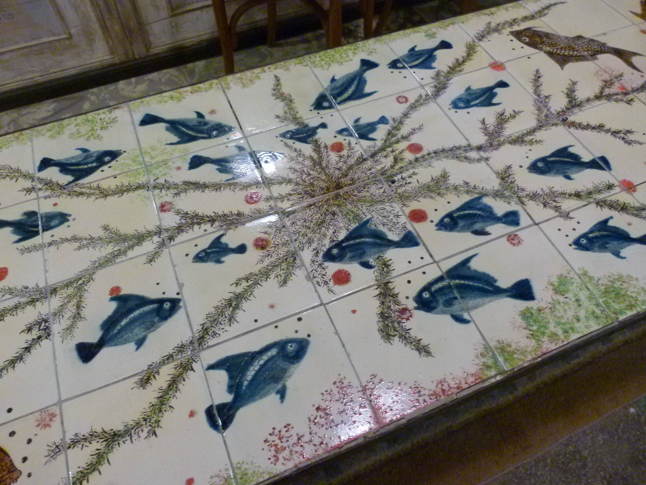 Ceramic coffee table with fish patterns