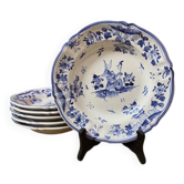 Set of 6 deep plates with blue Moustiers decor