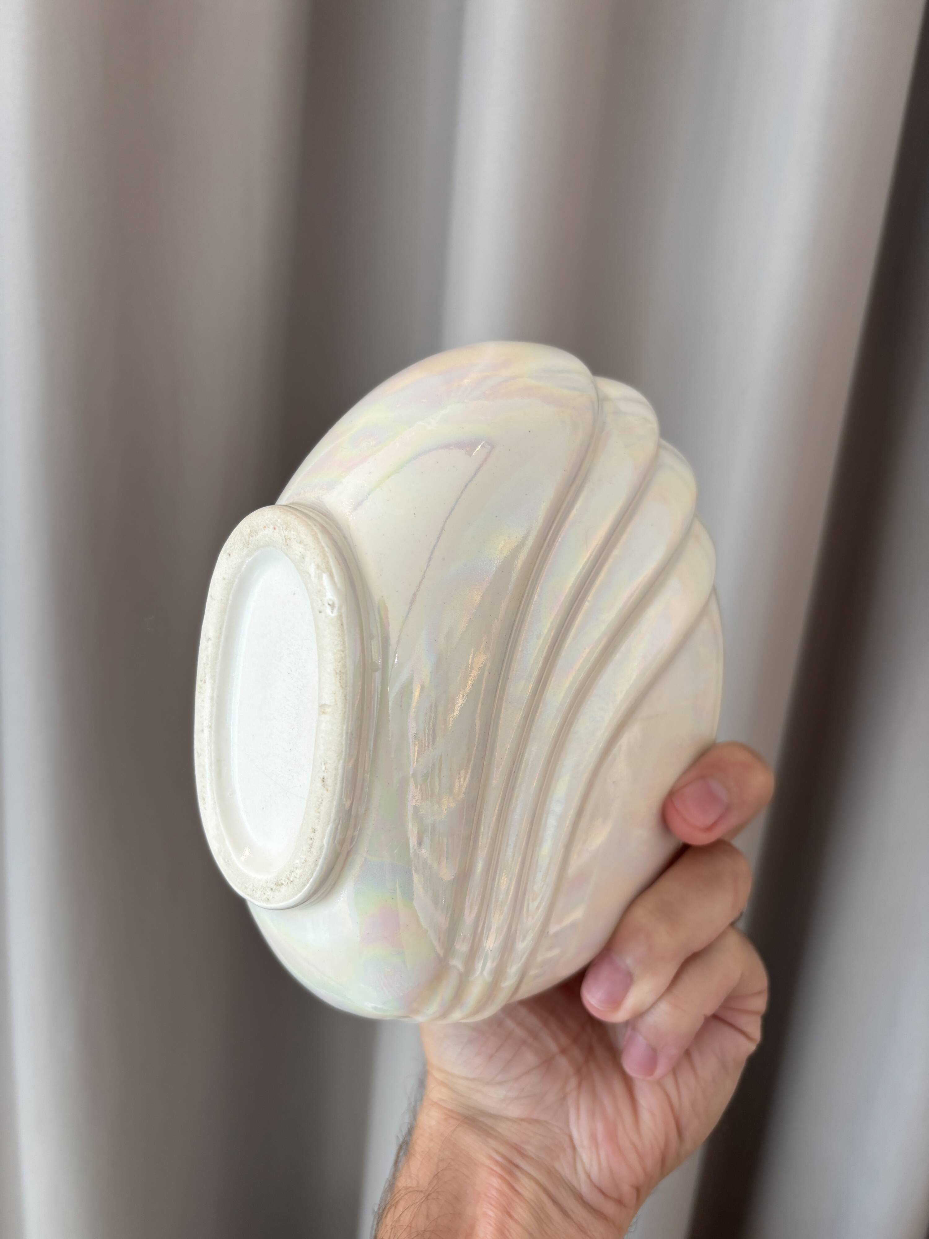 Pair of vintage iridescent white ceramic vases