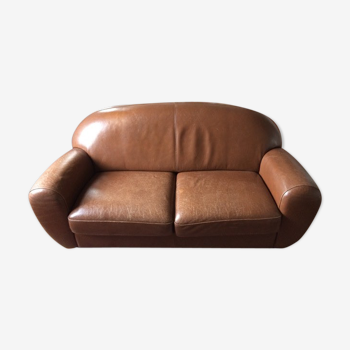 Steiner light brown leather club sofa