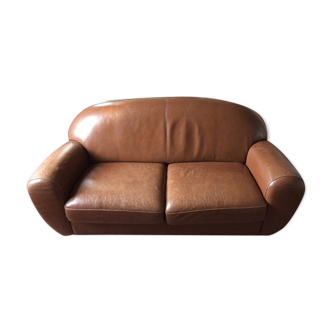 Steiner light brown leather club sofa