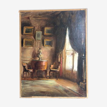 Huile sur toile scène d’intérieur