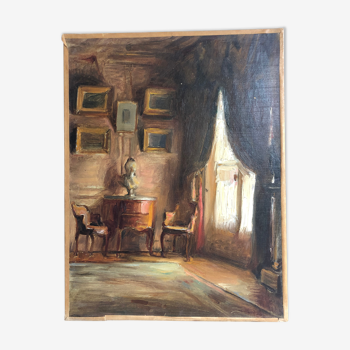 Oil on canvas interior scene