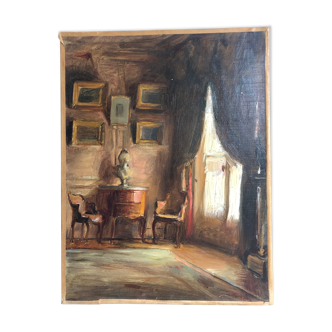 Oil on canvas interior scene
