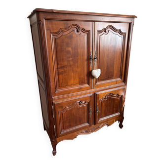 Petite bonnetière Louis XV – 2 niveaux de portes – Bois verni sculpté