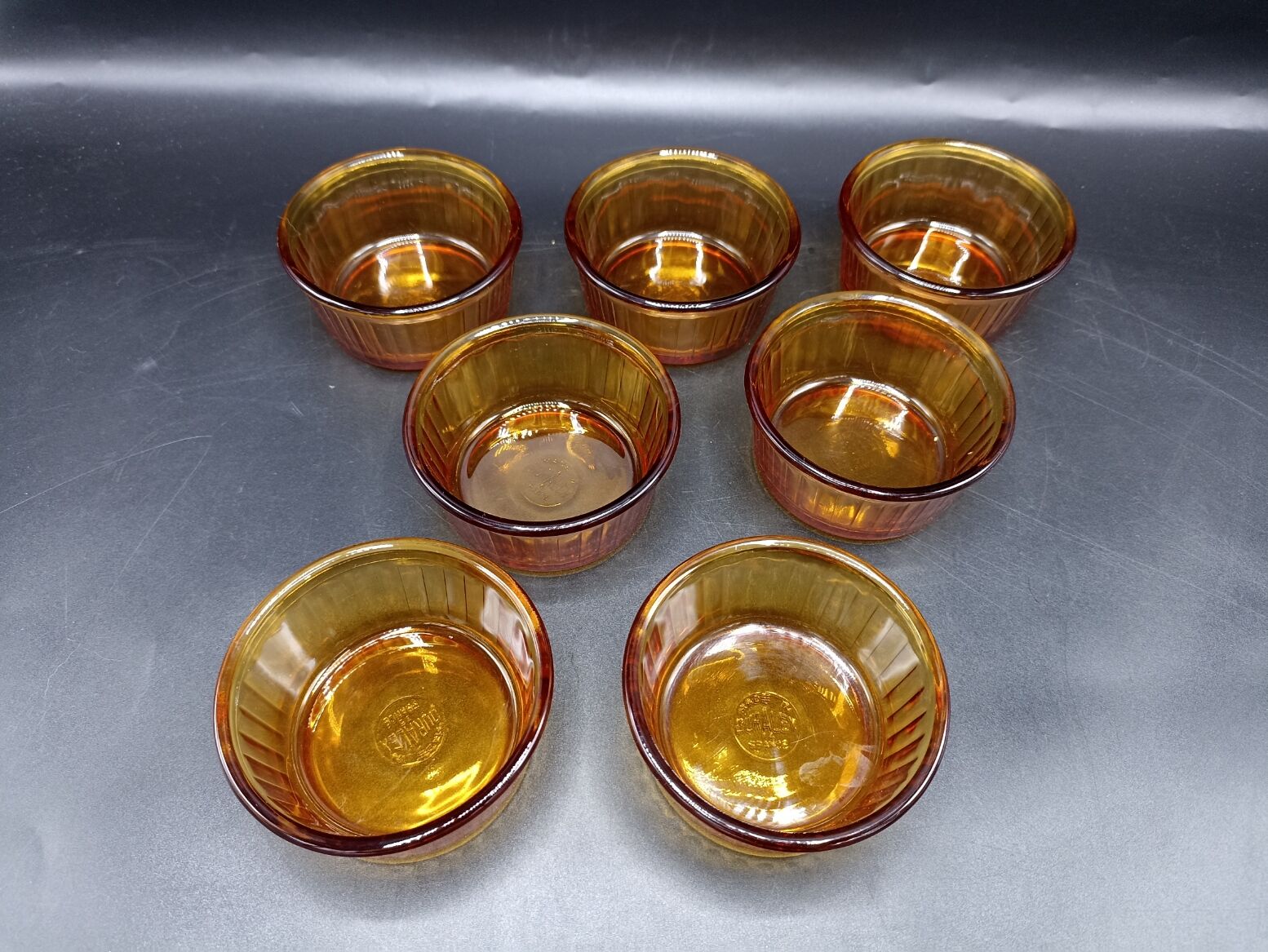 7 duralex amber glass ramekins
