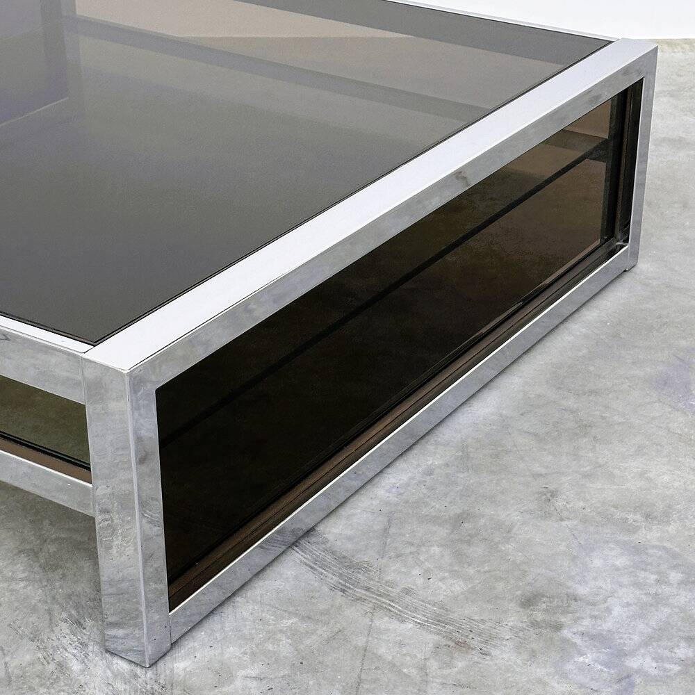 XL Belgo Chrom square coffee table in chrome & smoked glass – 1970s