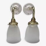 Pair of ribbed glass wall sconces