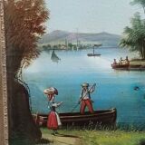 Antique trumeau with romantic decor, oil on canvas, mirror, late 19th and early 20th century