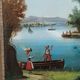 Antique trumeau with romantic decor, oil on canvas, mirror, late 19th and early 20th century