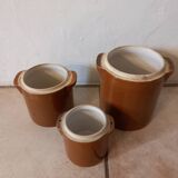 Set of 3 glazed stoneware pots/salters