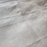 Tablecloth and its 12 damasee towels floral decorations rockery embroidered monogram