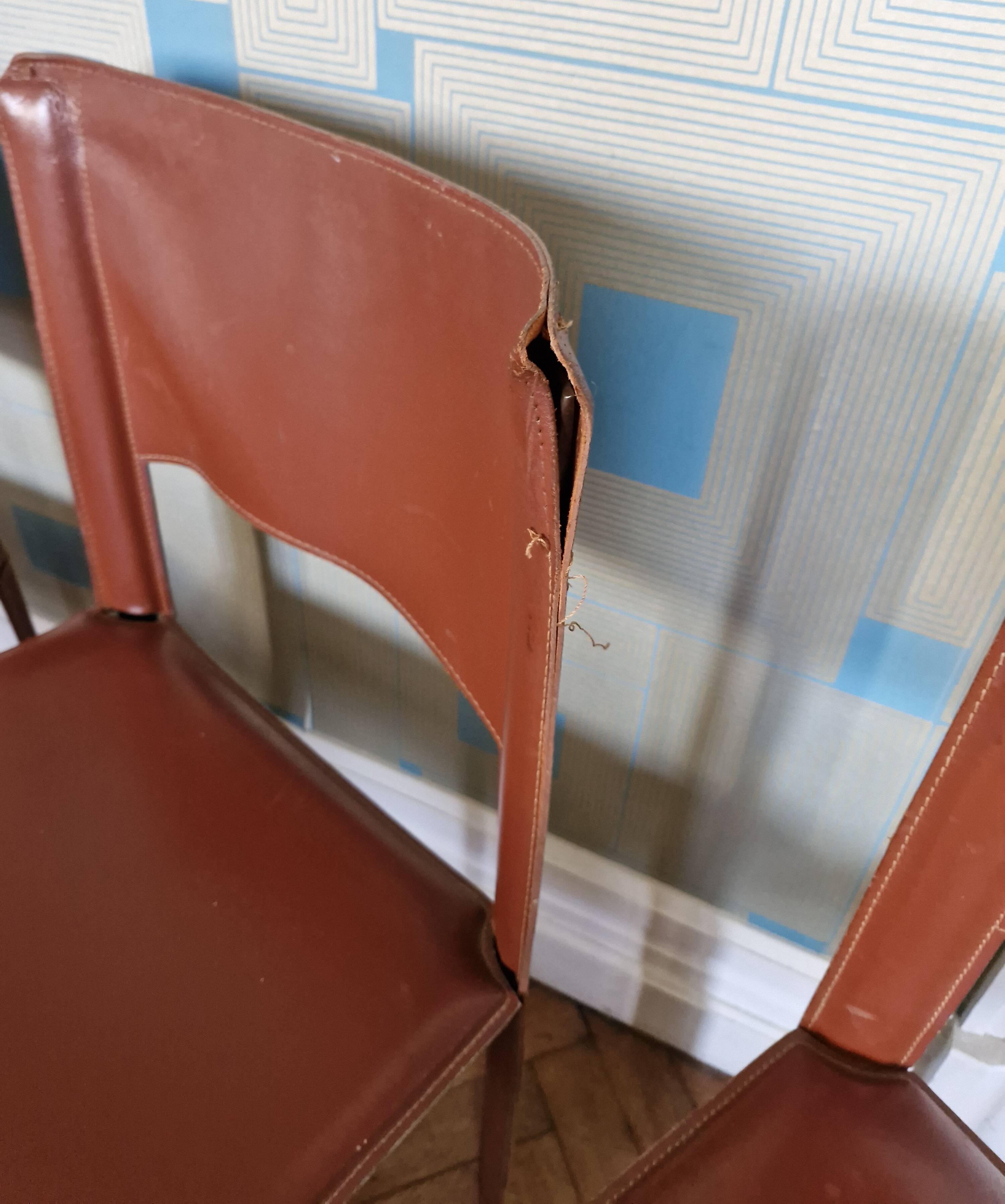 Red Leather Chairs Cidue Italy 1970