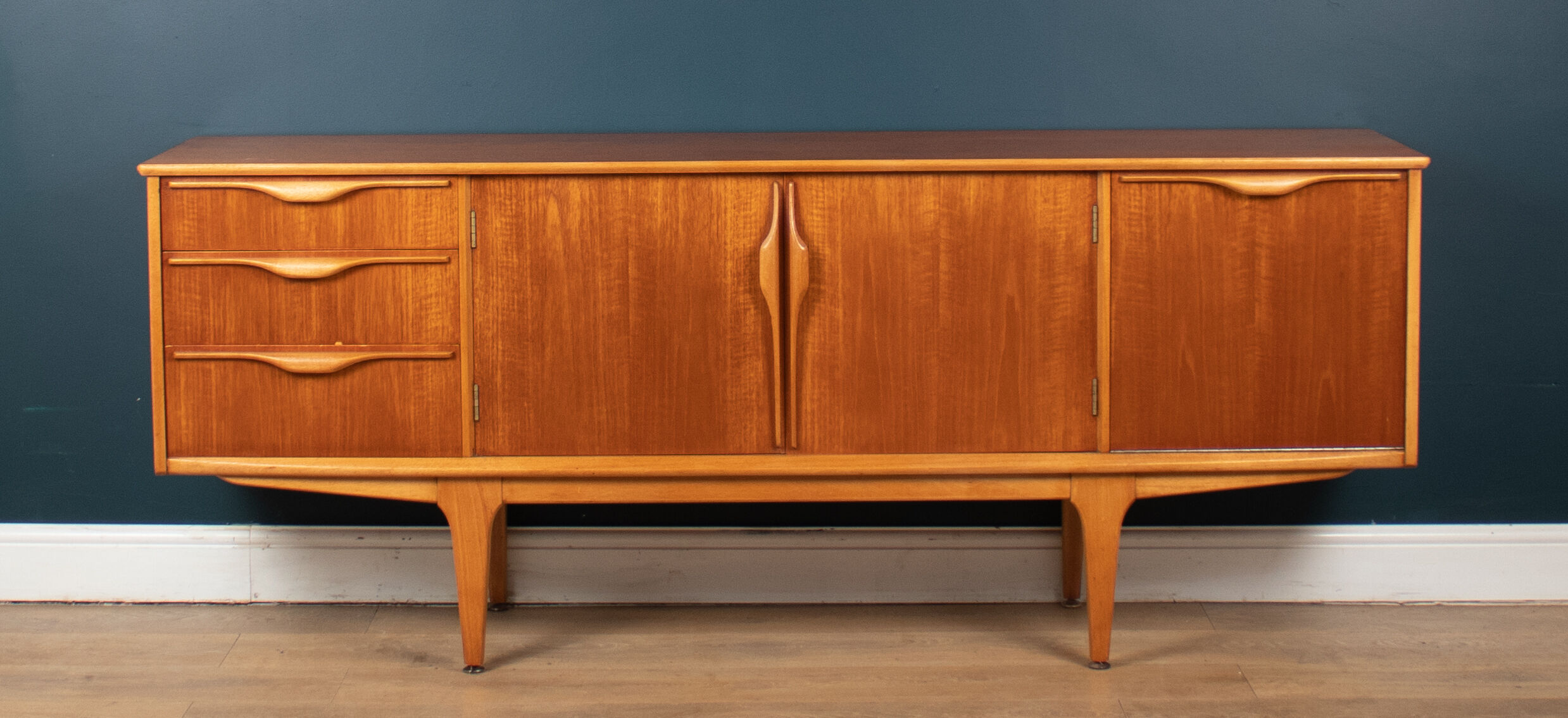 Retro teak 1960s jentique mid century restored sideboard with folded handles