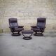 Pair of Scandinavian leather armchairs and ottoman, Ekornes, Norway, 1970