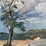 Tableau HSP "Paysage à l'arbre et à la maison rouge" - XX`°