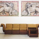 1970s Modular Beechwood Sofa by Frigerio – Original Fabric Upholstery, Set of 6