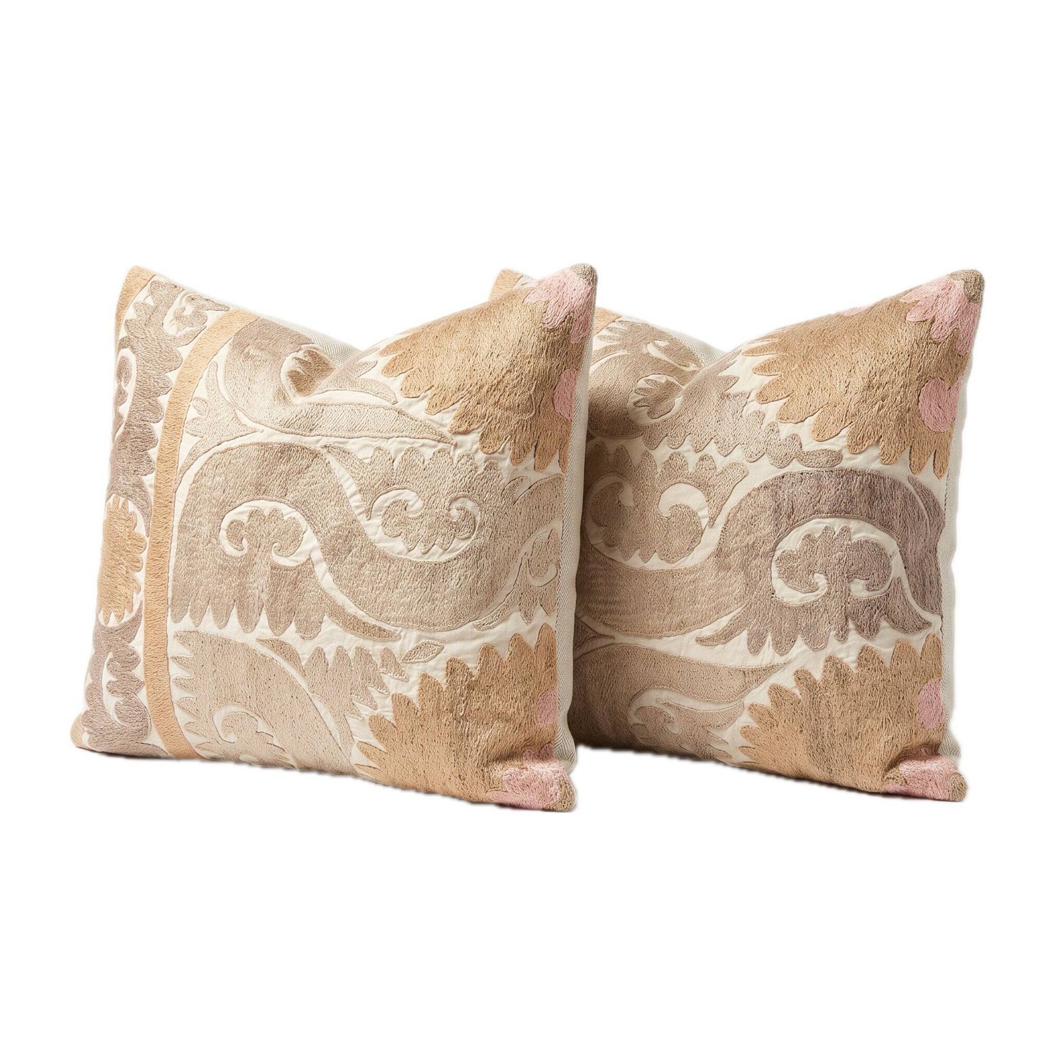 Lot de 2 housses de coussin brodées vintage 55x65 cm