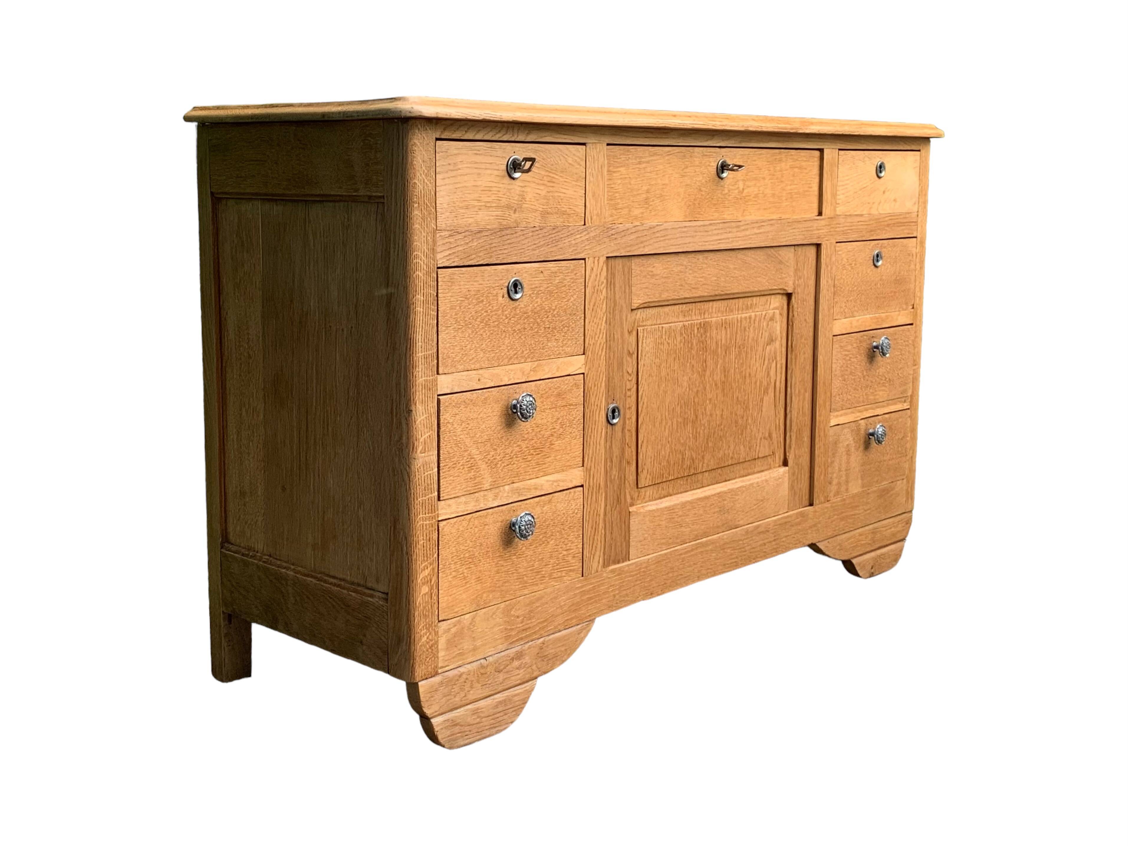 Buffet 9 tiroirs art déco chêne brut massif