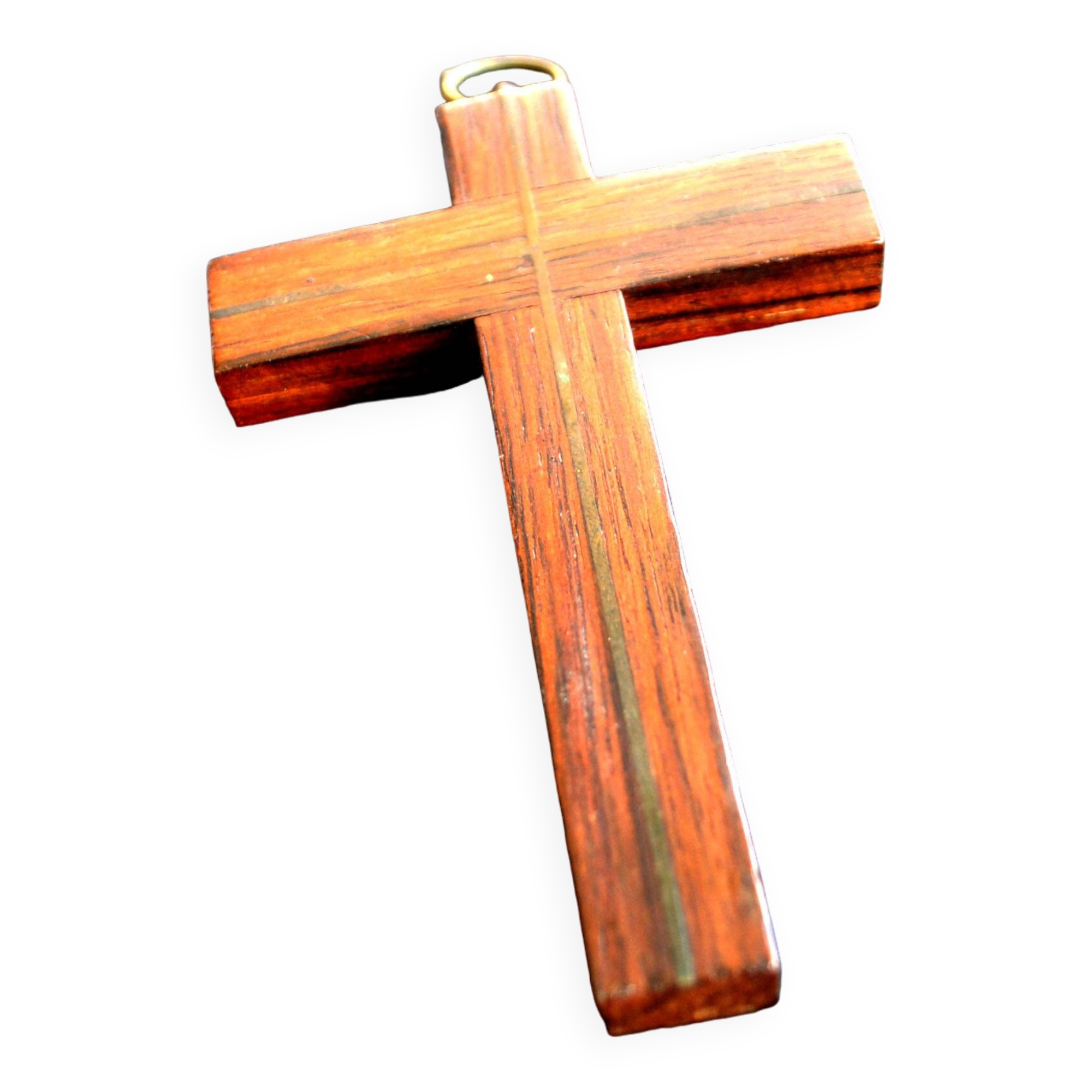 Vintage Crucifix Cross in Macassar Ebony Wood and Brass