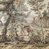 Tapisserie mécanique représentant paysage animé autour d'une village