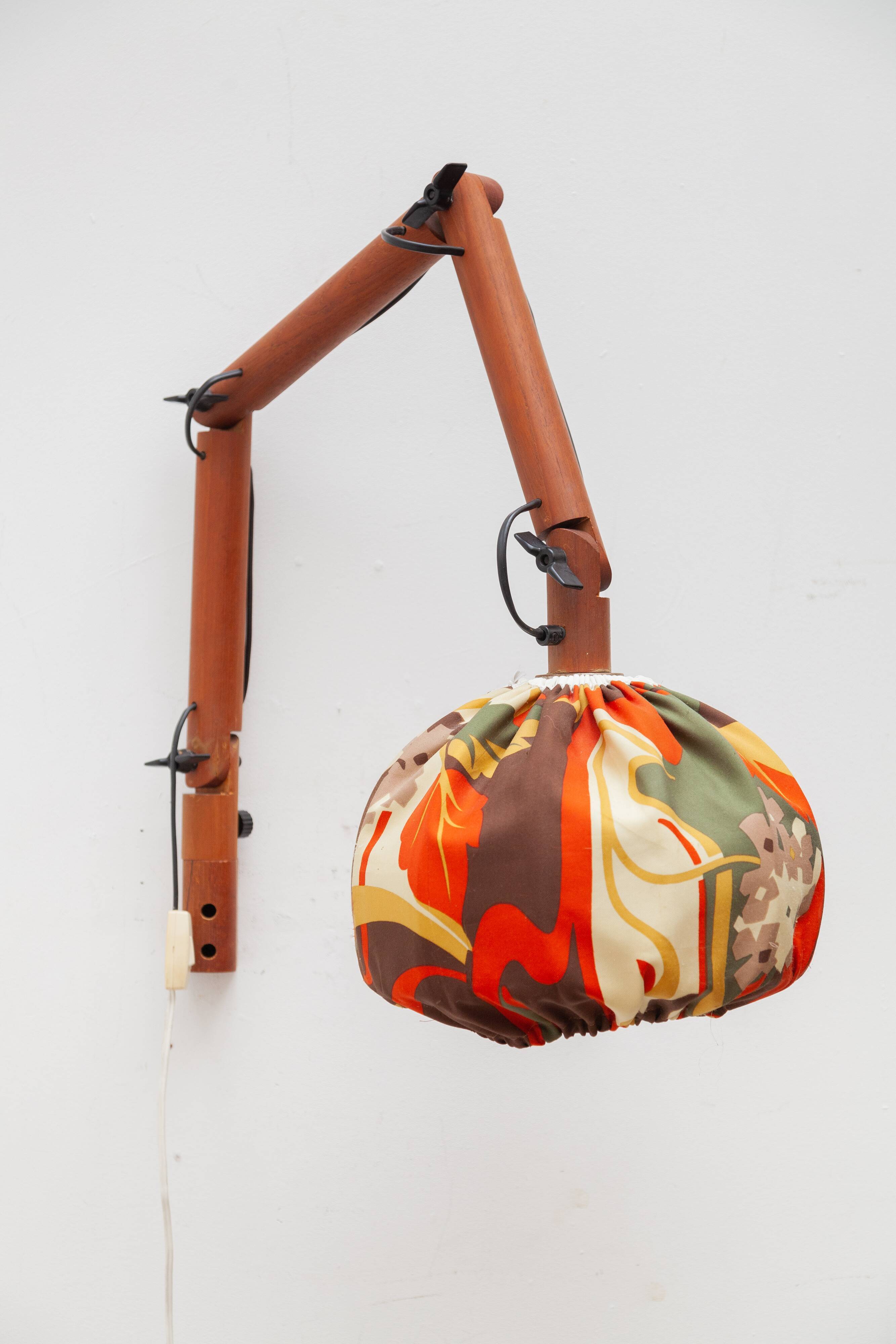 Swing Arm Teak Wall Lamp, 1970s Designed by Uno & Östen Kristiansson for Luxus