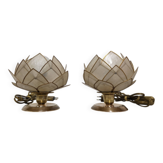 Paire de lampes de chevet, d'ambiance fleur de lotus en nacre
