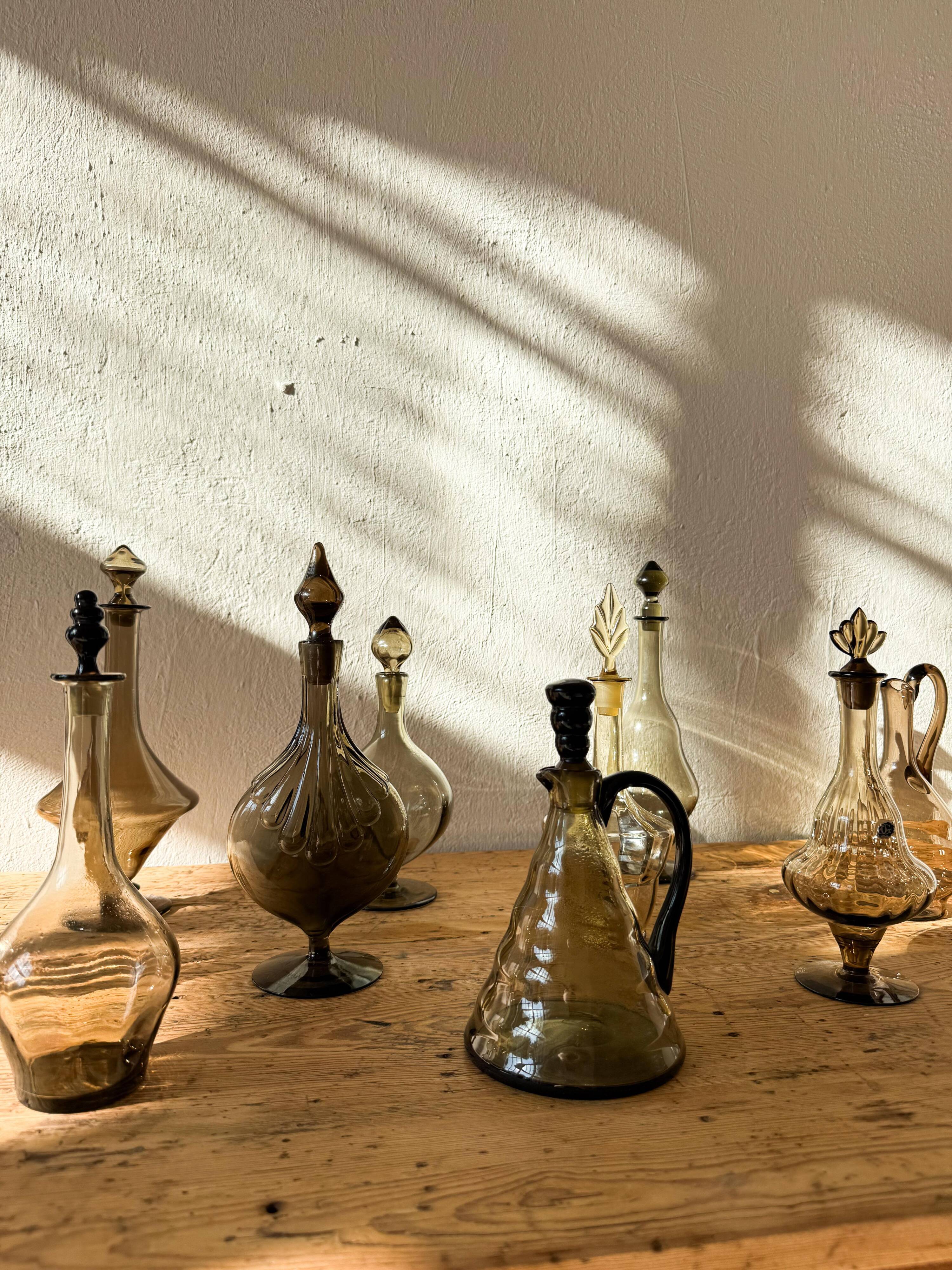Art Deco Collection of 10 Sculptural Carafes Sweden 1920s
