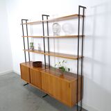 Modulair Omnia wandsysteem, Hilker, teak en zwart staal met legplanken