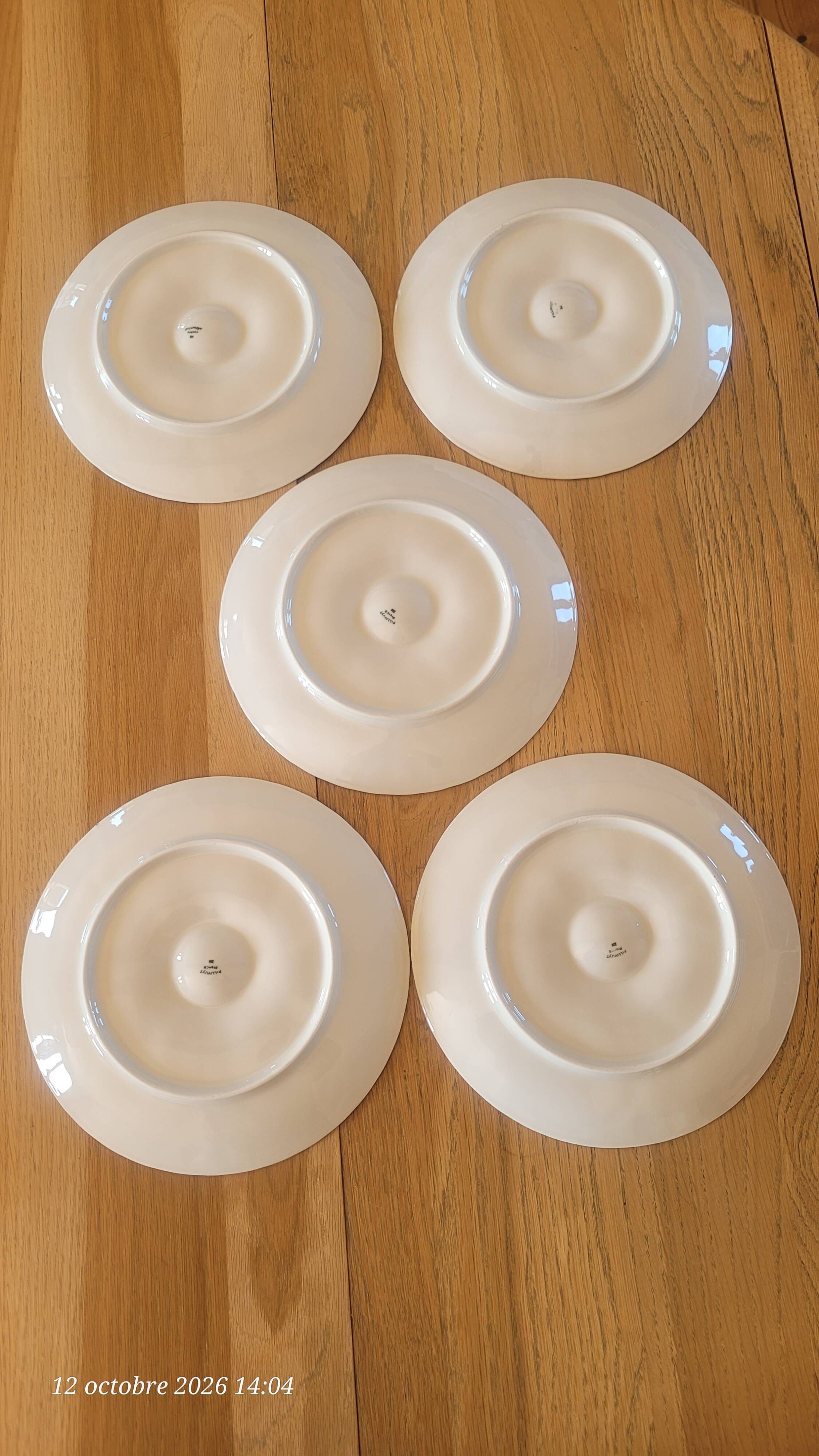 5 white porcelain oyster plates by Pillivuyt