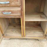 Vintage wooden buffet with a marble top.