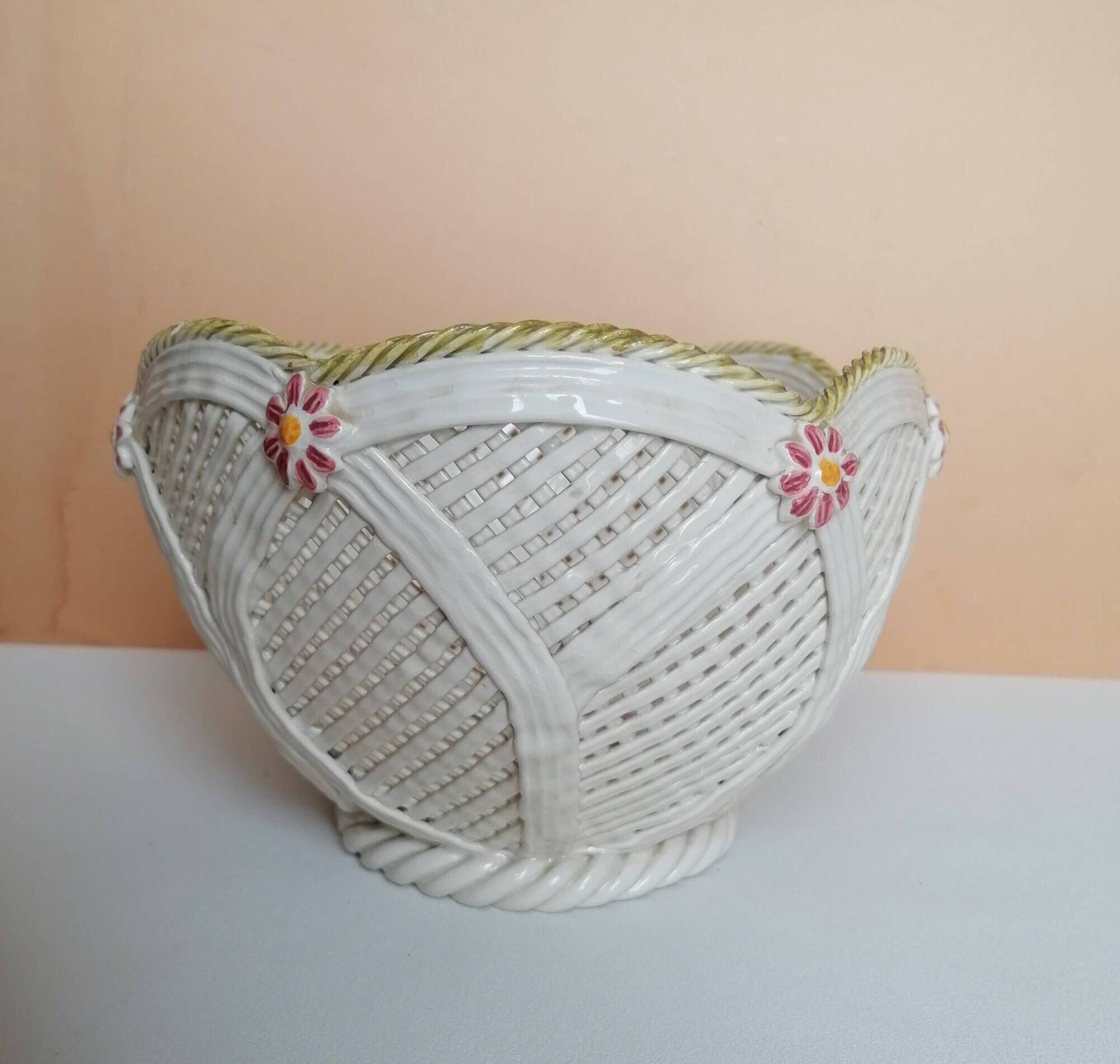 Woven ceramic fruit basket
