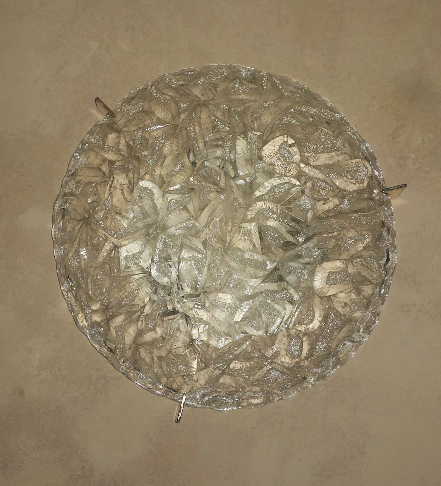 Frosted ice glass plafonnier, Kaiser Leuchten label, 1970s