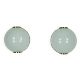 Pair of large round murano bullicante glass sconces with brass. Italy 1970s