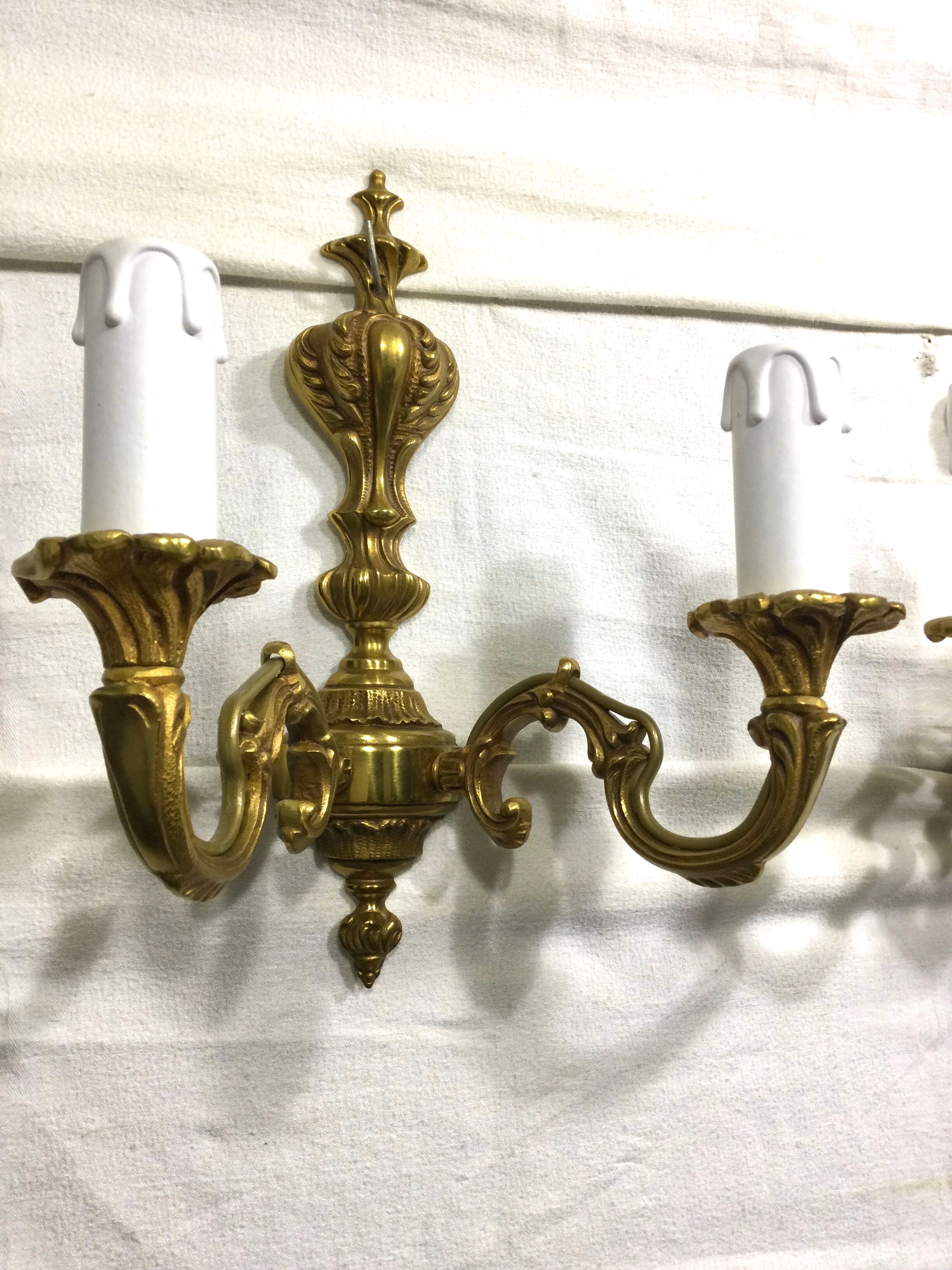 Pair of sconces Bronze 2 lights Louis XV style